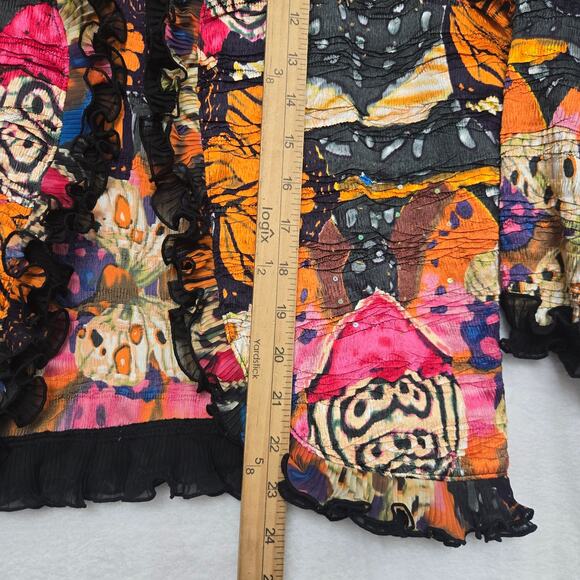 Alberto Makali Women Vtg 90s Y2K Eclectic Butterfly Crinkle Ruffle Cardigan XL - Picture 12 of 12